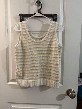 LOFT Cream Tank Top with Pastel Yellow, Pink & Blue Stripes